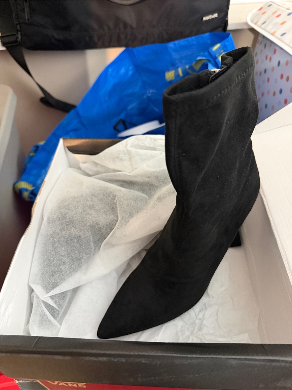Black Pointed Toe Stretch Sock Boot with Stiletto Heel